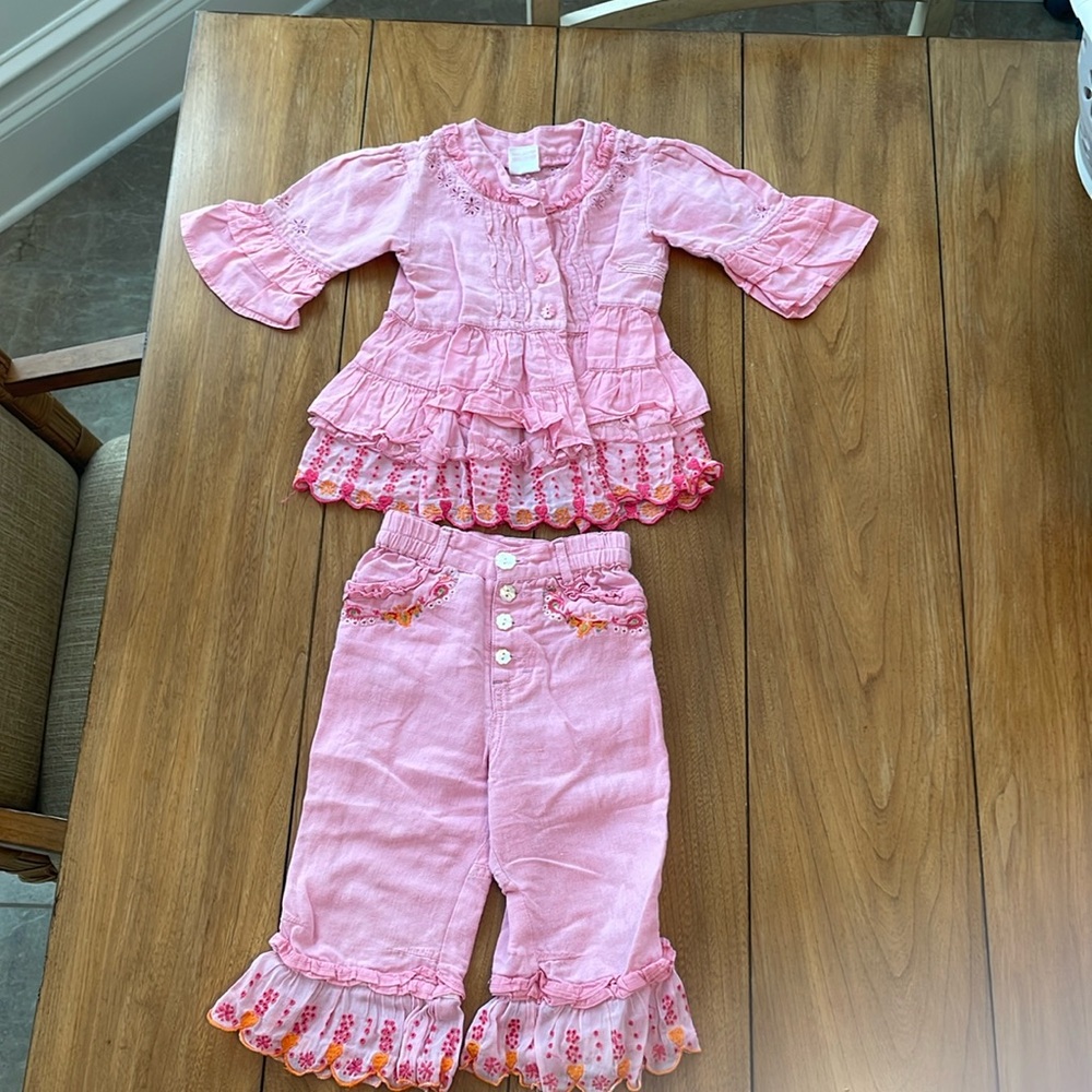 Oilily Embroidered Top Pants Pink 100% Cotton Size 86 18M Fabulous Condition